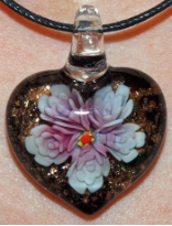 Rose and Black Glass Heart Pendant Jewelry