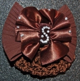 BROWN SATIN RUCHED ON CHIFFON TEXURED HAIR BOW SNOOD