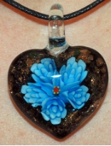 Aqua and Black Glass Heart Pendant Jewelry