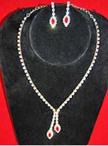 Rhinestone Necklace and Earrings Set with Splash of Red