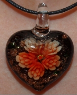 Orange and Black Glass Heart Pendant Jewelry