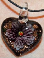 Purple and Black Glass Heart Pendant Jewelry